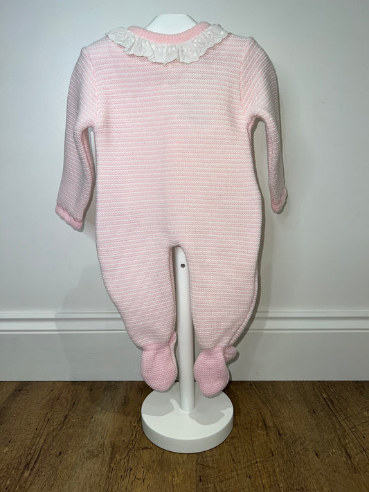 B/Pink Pique Knit Frill Collar Sleepsuit