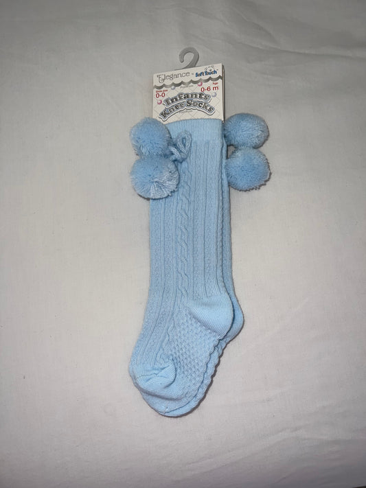 Baby Blue Knee High PomPom Socks