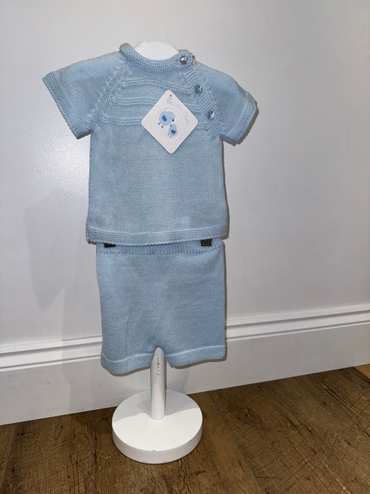 B/Blue Knitted Top & Shorts Set